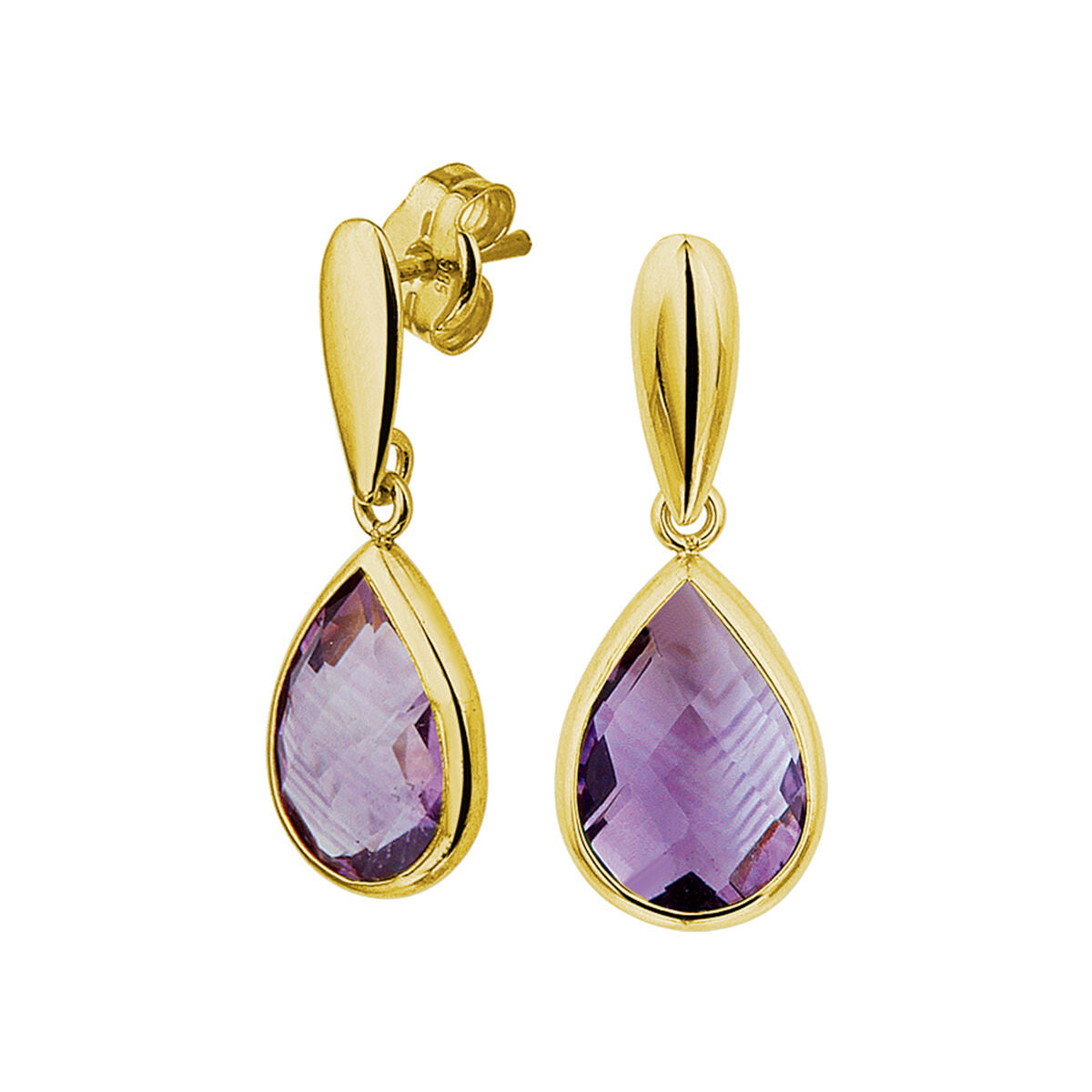 Pendientes largos de ametrino en oro amarillo de 14 quilates con forma de gota.