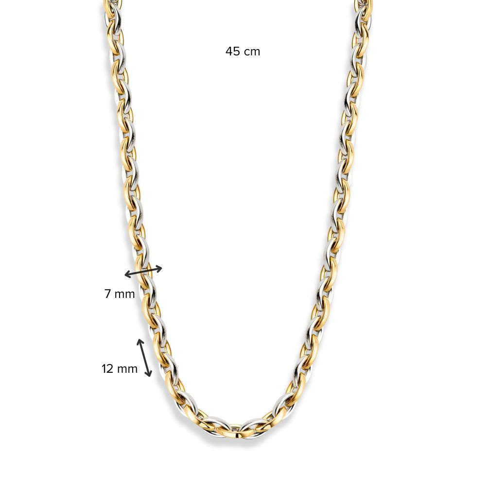 Collar de oro amarillo/blanco de 14 quilates, 45 cm con aros