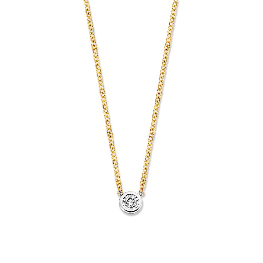 Collar de oro amarillo de 14 quilates con colgante de diamante solitario de 0.07 crt.