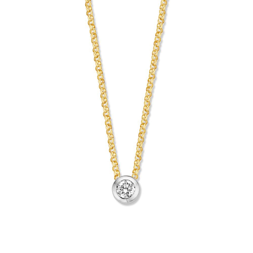 Collar de oro amarillo de 14 quilates con colgante de diamante de 0.10 crt.