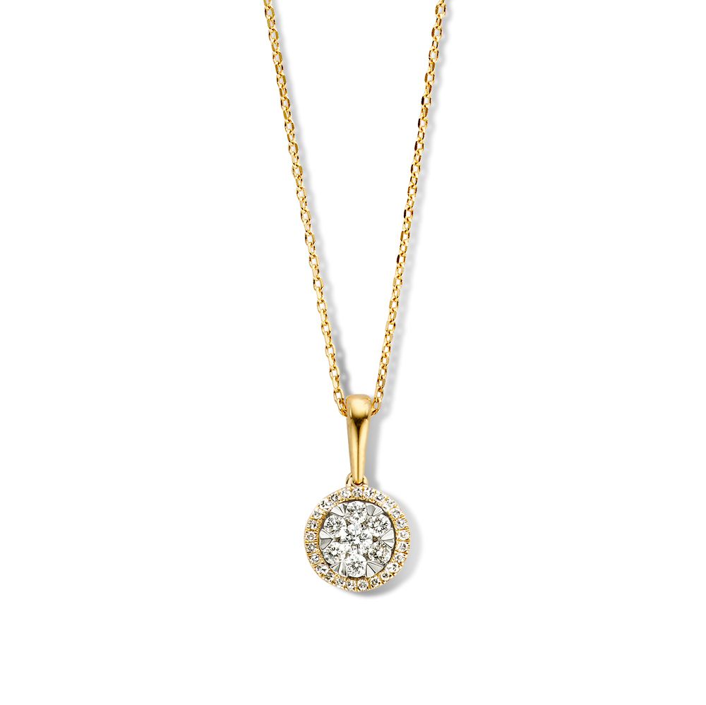 Collar de oro amarillo con colgante de diamantes en engaste invisible de 0.23 crt.