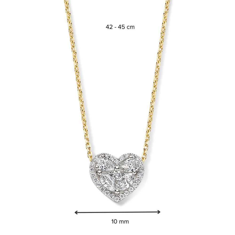 Collar de oro amarillo con colgante de corazón de lujo y diamantes, 0.50 crt, 14 quilates