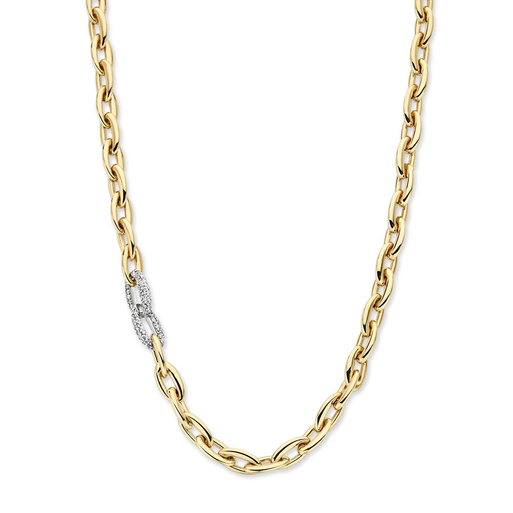 Collar de eslabones en oro amarillo de 14 quilates con detalles en diamantes de 0,50 ct.
