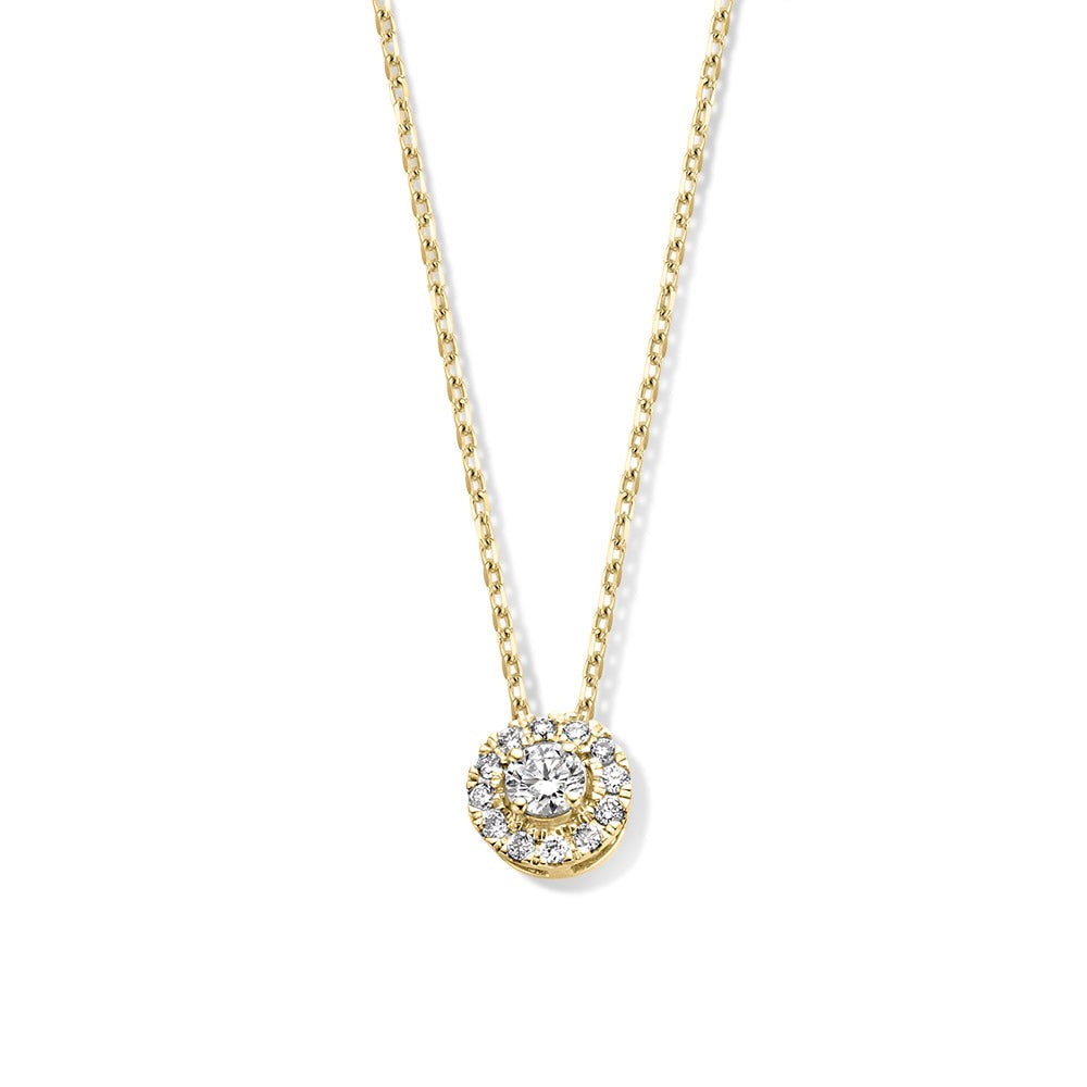 Collar de oro amarillo con colgante circular y diamantes de 0,20 quilates.