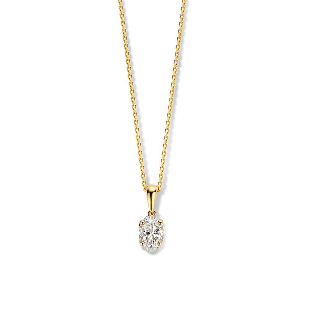 Collar de oro amarillo con colgante ovalado y diamante de 0,50 quilates.