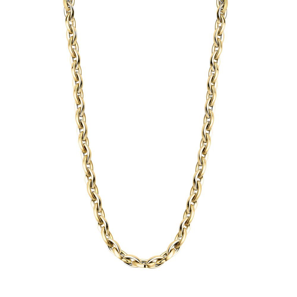 Collar de oro amarillo de 14 quilates con un diseño clásico y eslabones entrelazados.