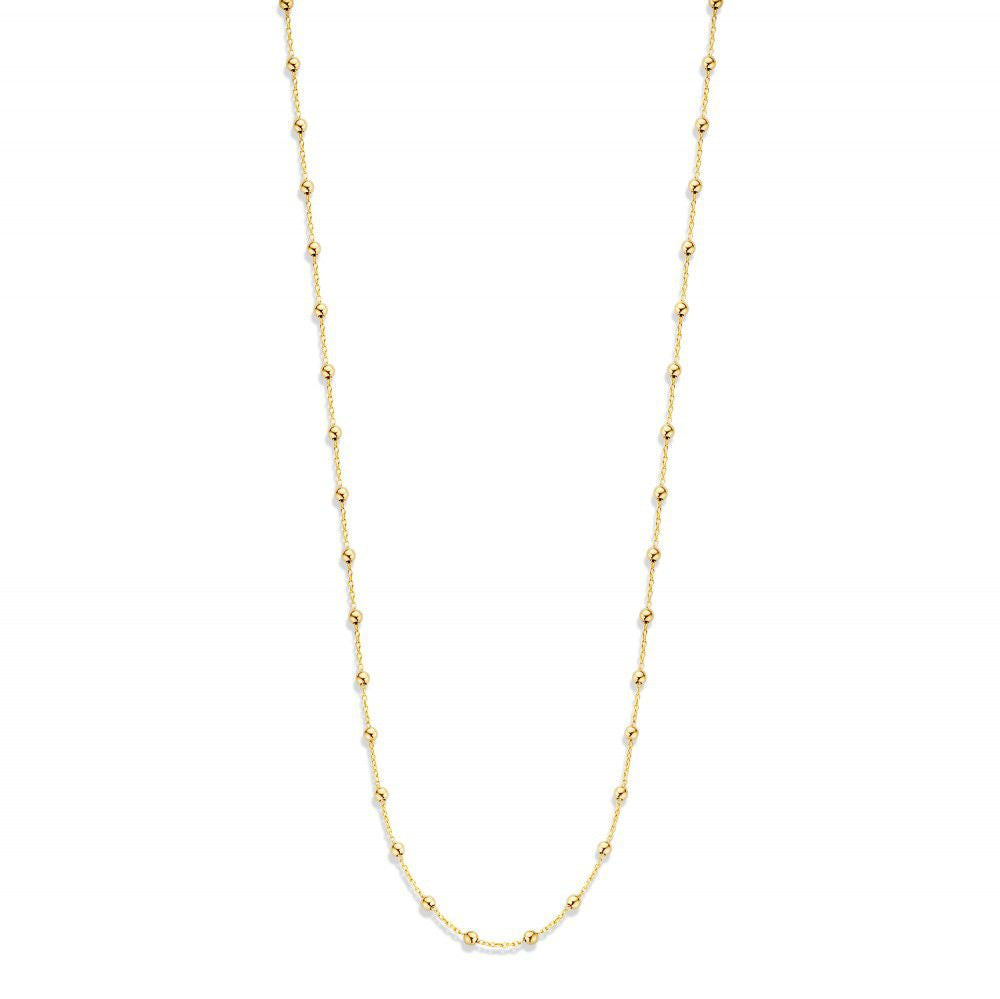 Collar de oro amarillo de 14 quilates con bolitas, longitud de 45 cm.