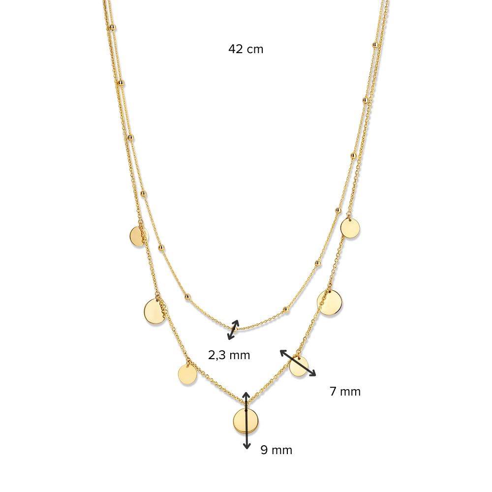 Collar de oro amarillo con doble cadena y monedas - Joyería moderna de mujer