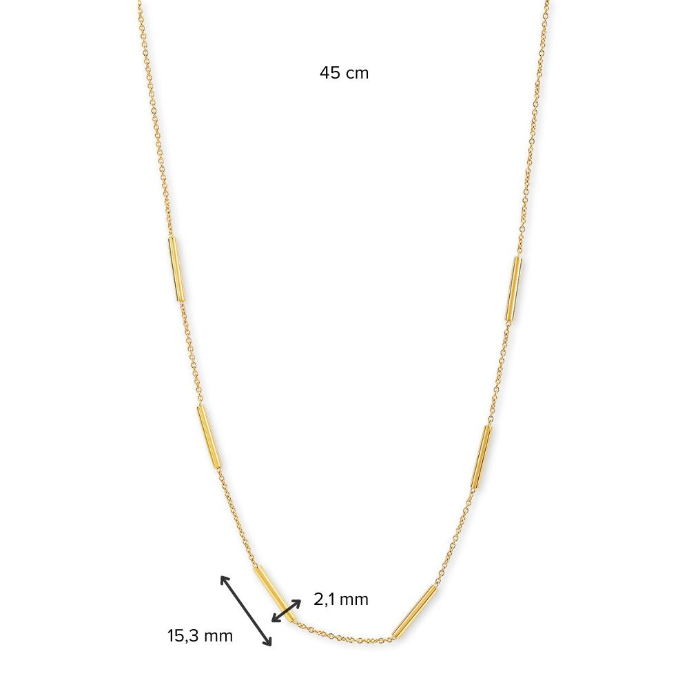 Collar de oro amarillo de 14 quilates con tubos redondos de mujer – 43 cm