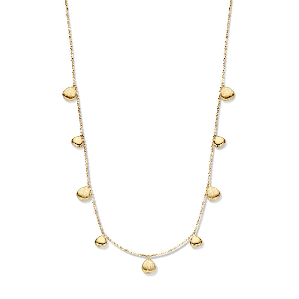Collar de oro amarillo de 14 quilates con elementos ovalados, diseño juguetón y elegante.