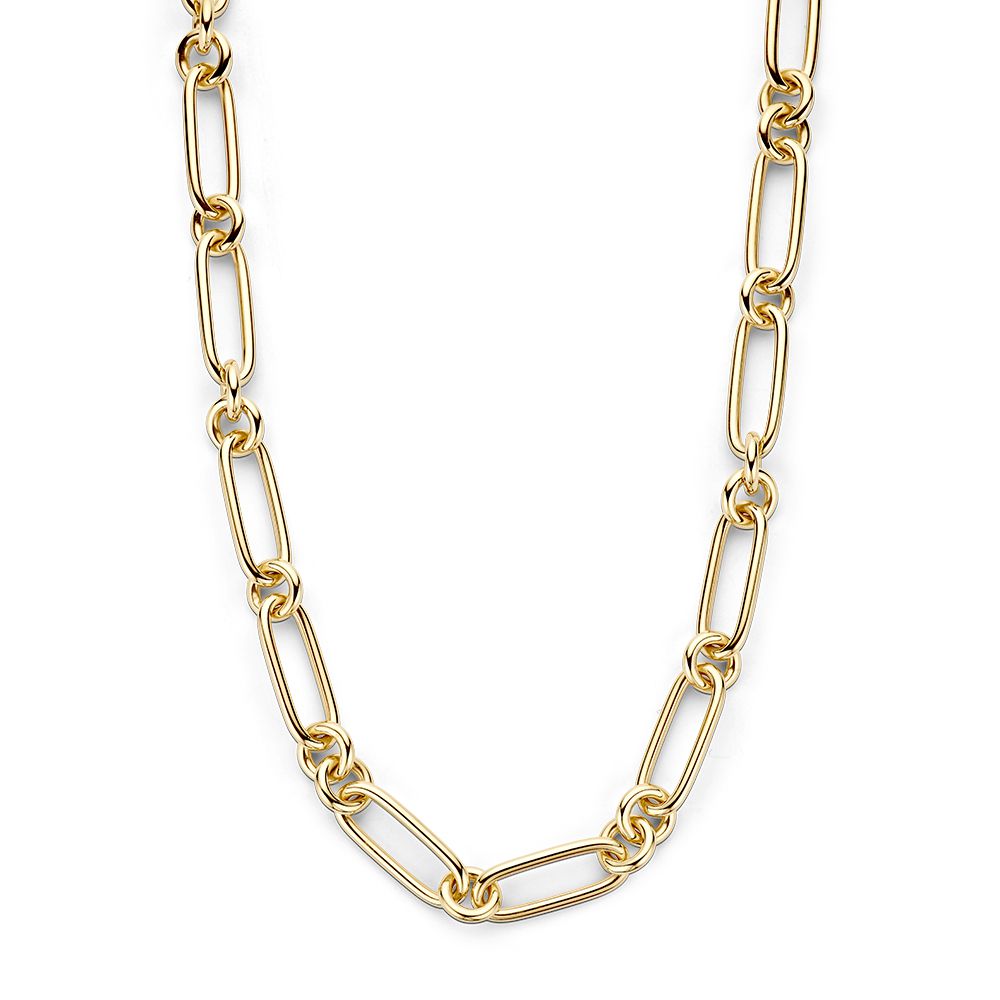 Collar de oro amarillo de 14 quilates con eslabones gruesos, diseño moderno y sofisticado.