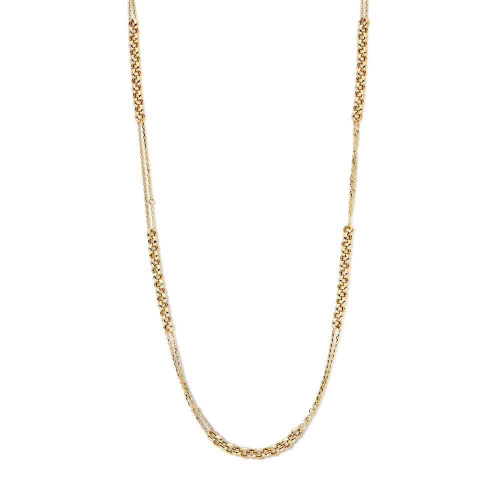 Collar de oro amarillo de 14K con eslabones de ancla y jasserón, diseño juguetón para damas.