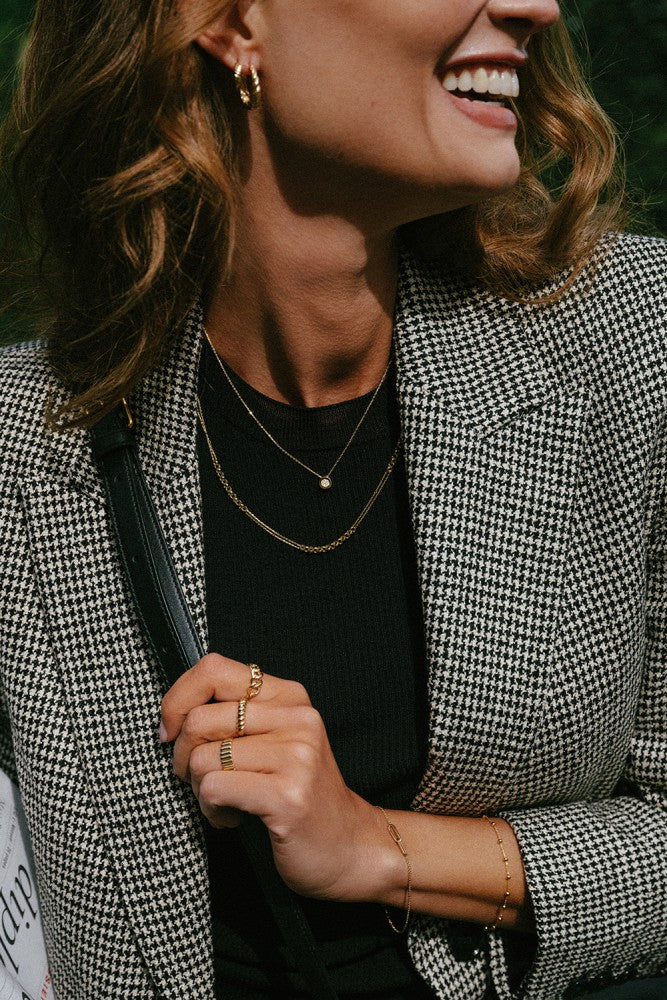 Collar de oro amarillo con eslabones de ancla y de jasserón - Joyería juguetona de mujer