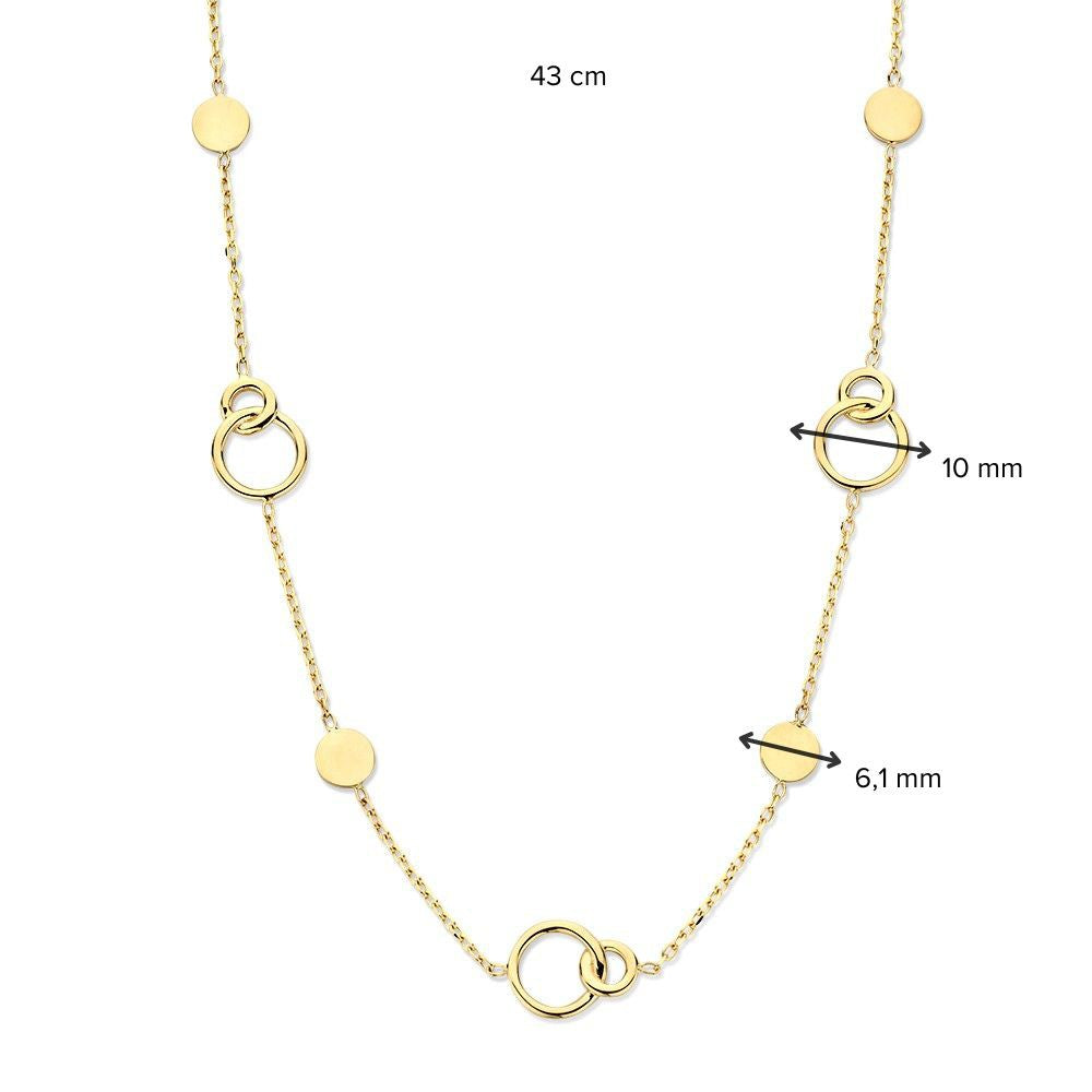 Collar de oro amarillo con círculos entrelazados – Elegancia de 14 quilates para de mujer