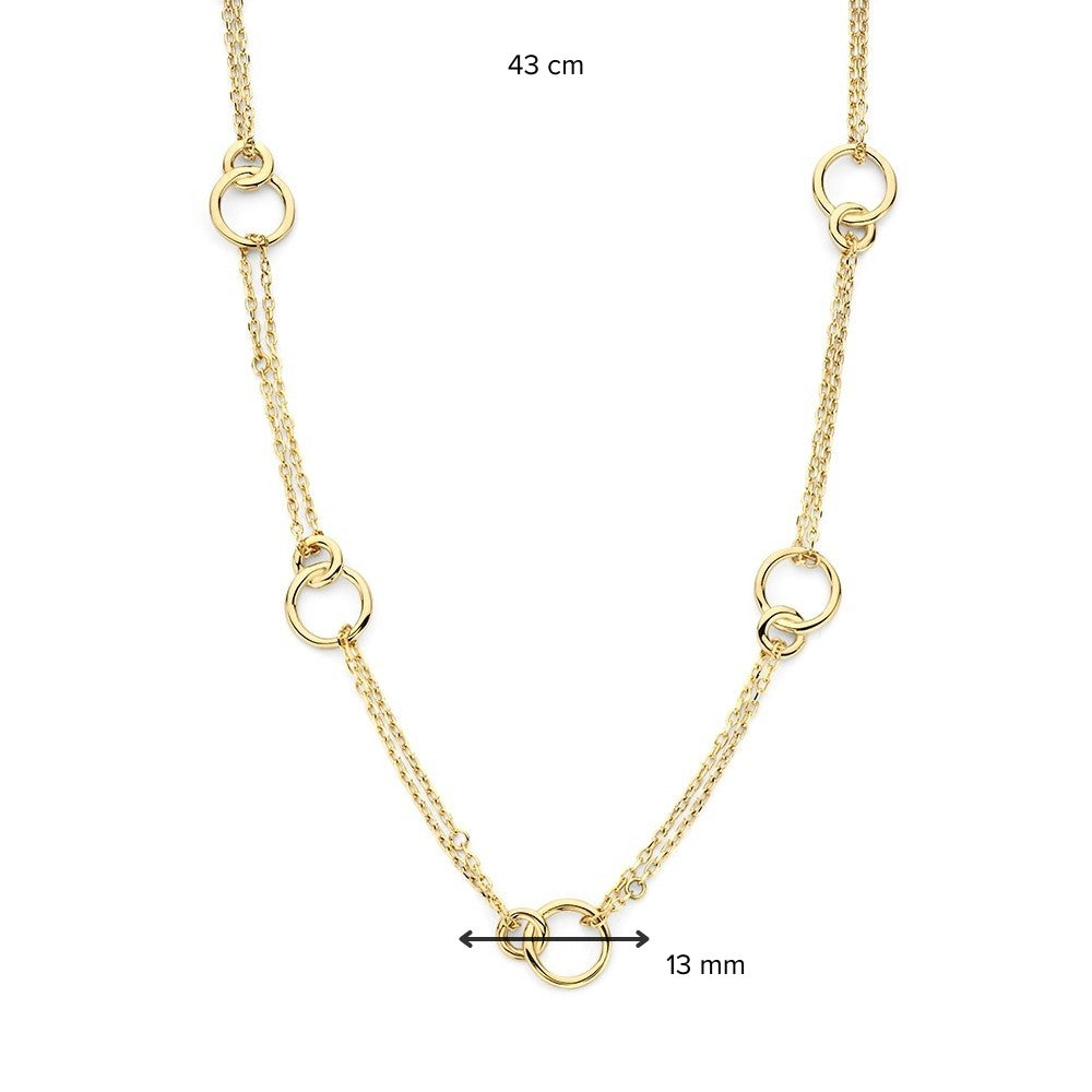Collar de oro amarillo con cadena de doble eslabón y círculos conectados – Elegancia de 14 quilates para de mujer
