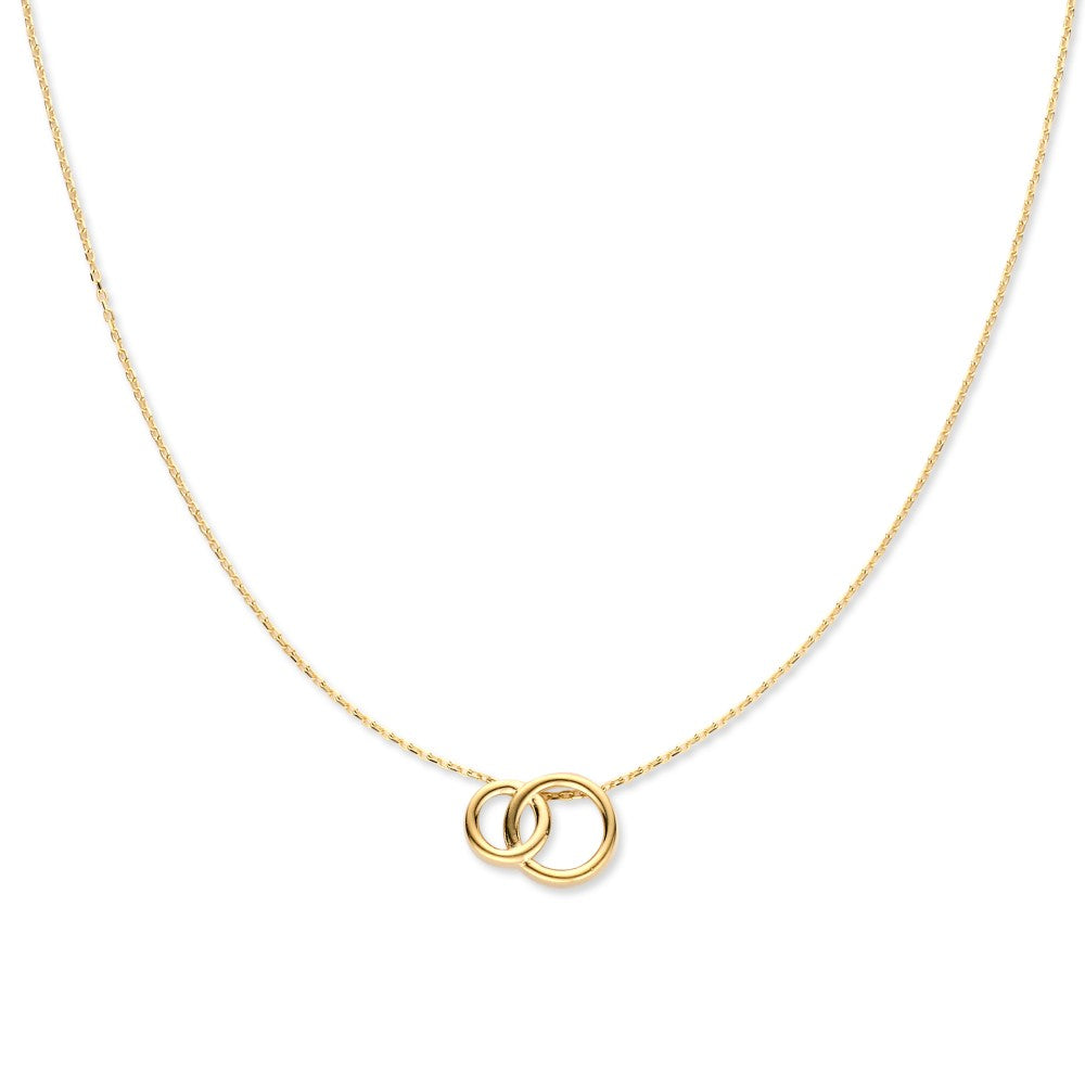 Collar de oro amarillo de 14K con círculos entrelazados y colgante elegante para damas.