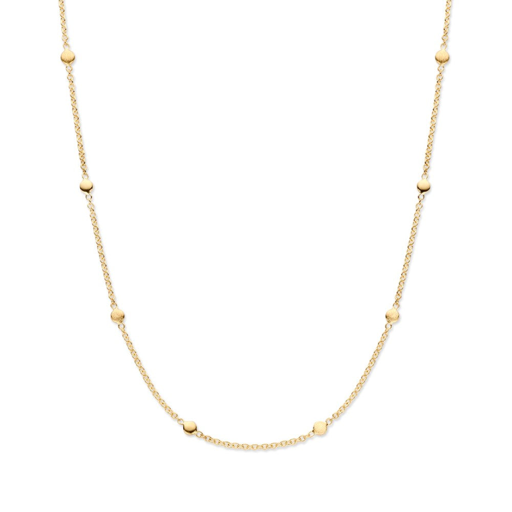 Collar de oro amarillo de 14K con elementos dorados lujosos y diseño elegante.