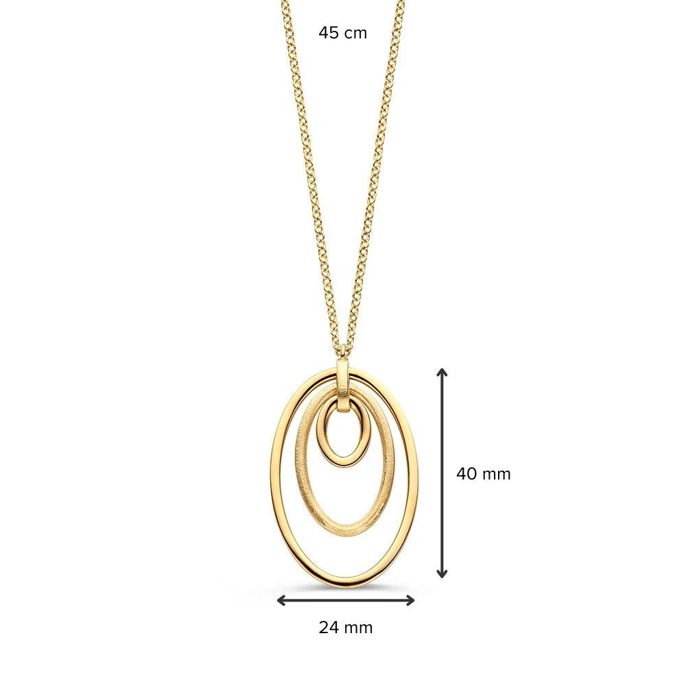 Collar de oro amarillo con colgante llamativo de tres elementos ovales – 14 quilates de oro