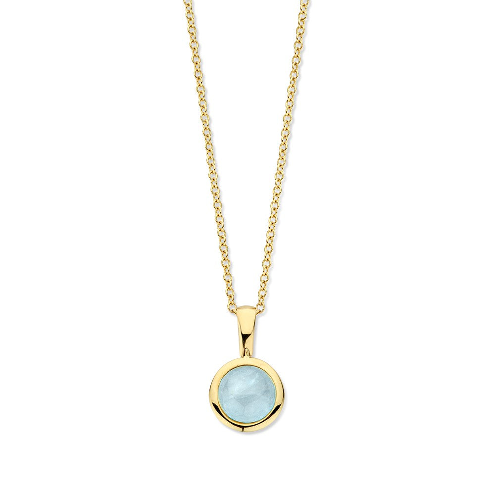 Collar de oro amarillo de 14 quilates con colgante de aquamarina, longitud de 45 cm.