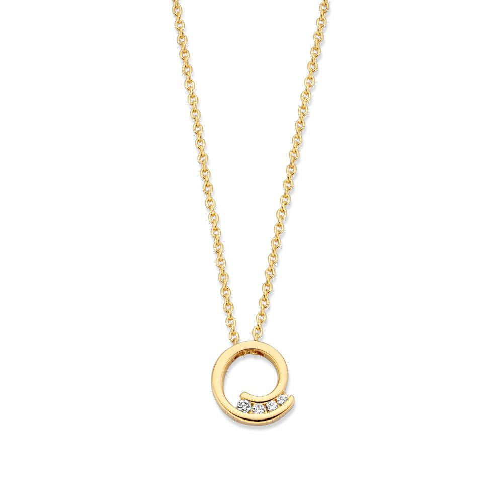 Collar de oro amarillo con colgante de diamantes en forma de círculo.