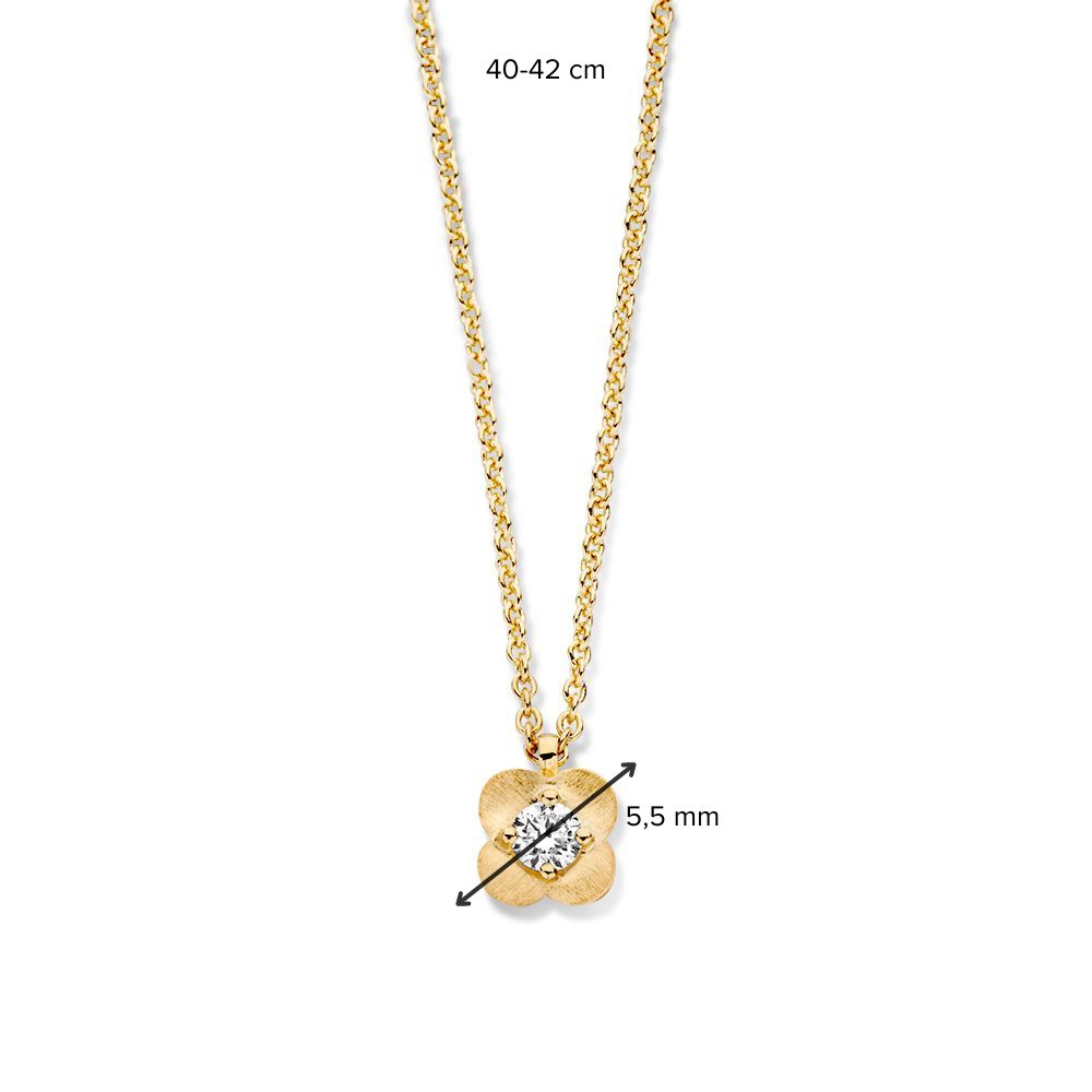 Collar de oro amarillo con colgante en forma de flor de diamantes - 14 quilates