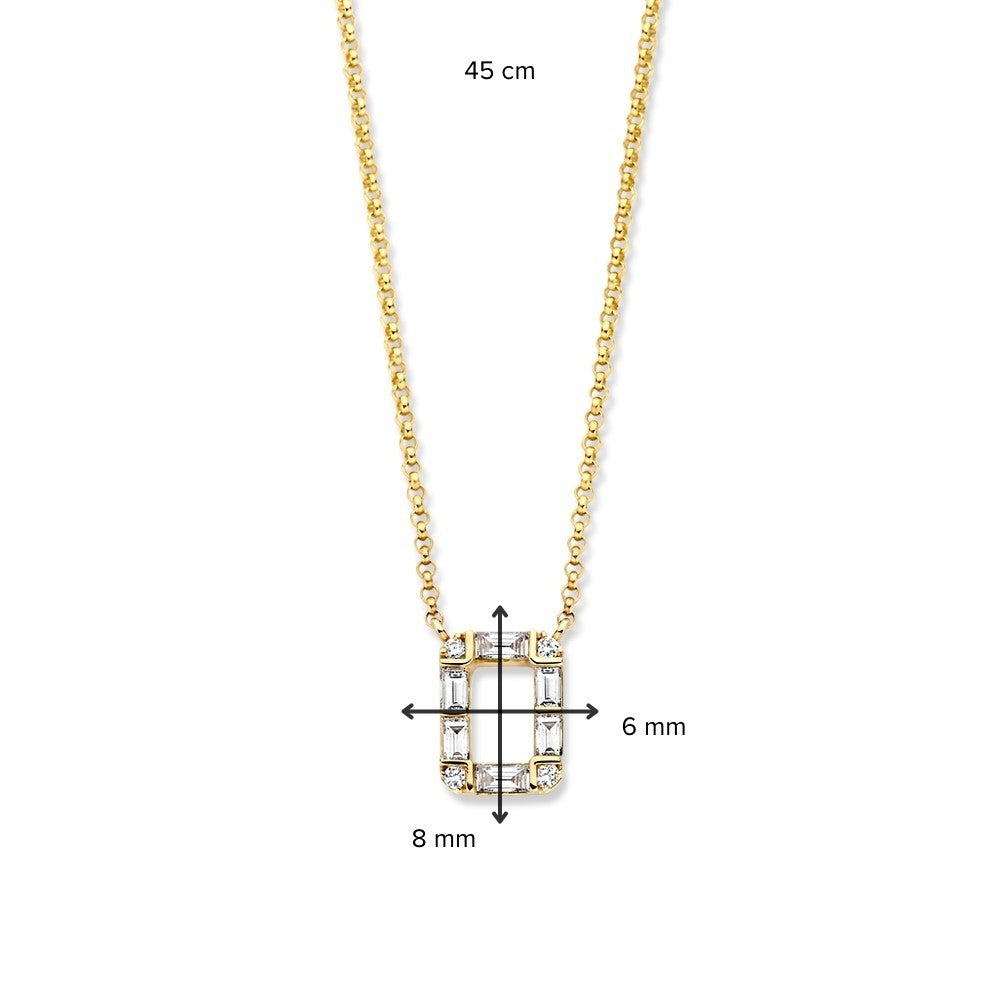 Collar de oro amarillo con colgante de diamantes, 14 quilates, 0.17 crt, diamantes baguette y brillante, 42-45 cm