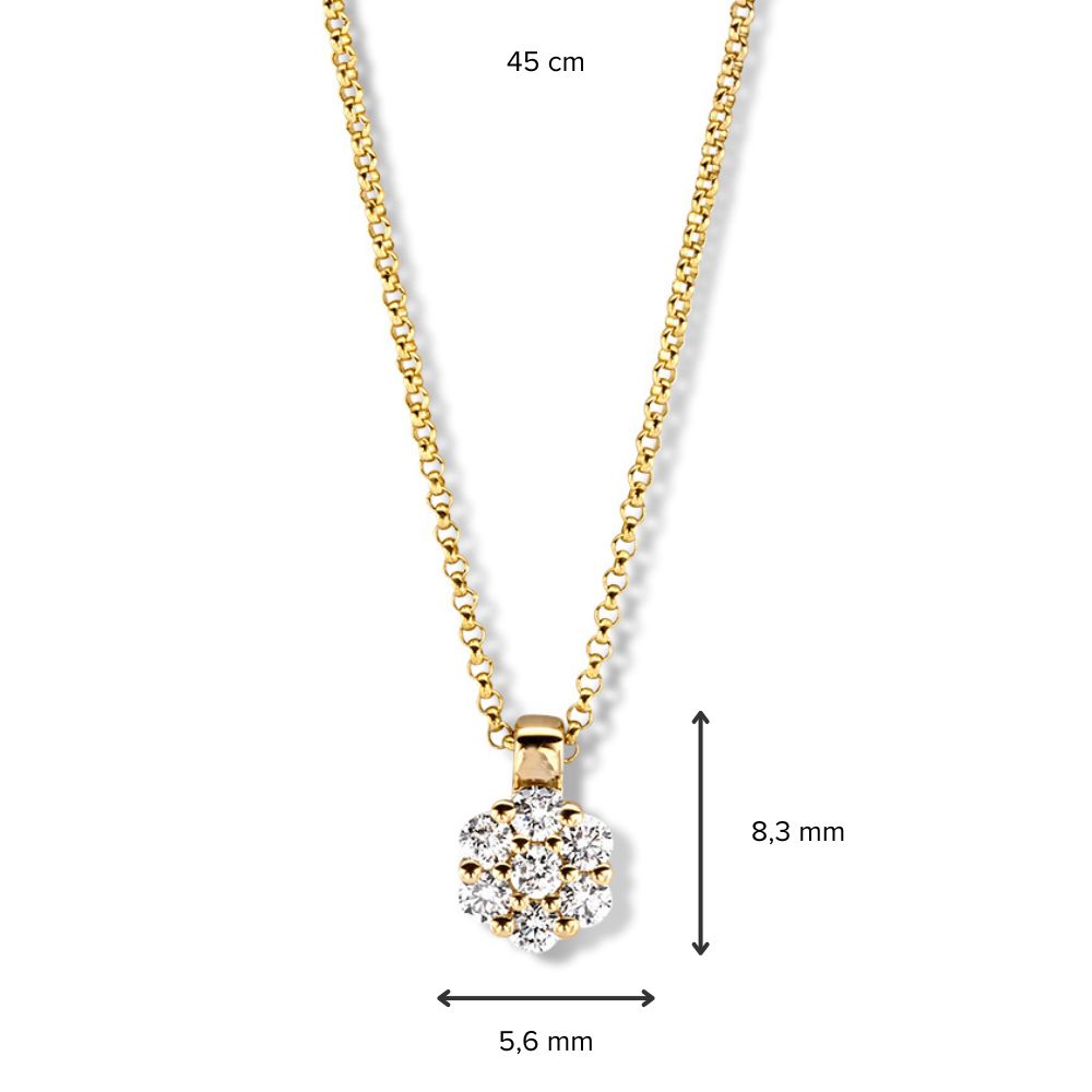 Collar de oro amarillo con colgante de diamantes en engaste de entourage - 14 quilates