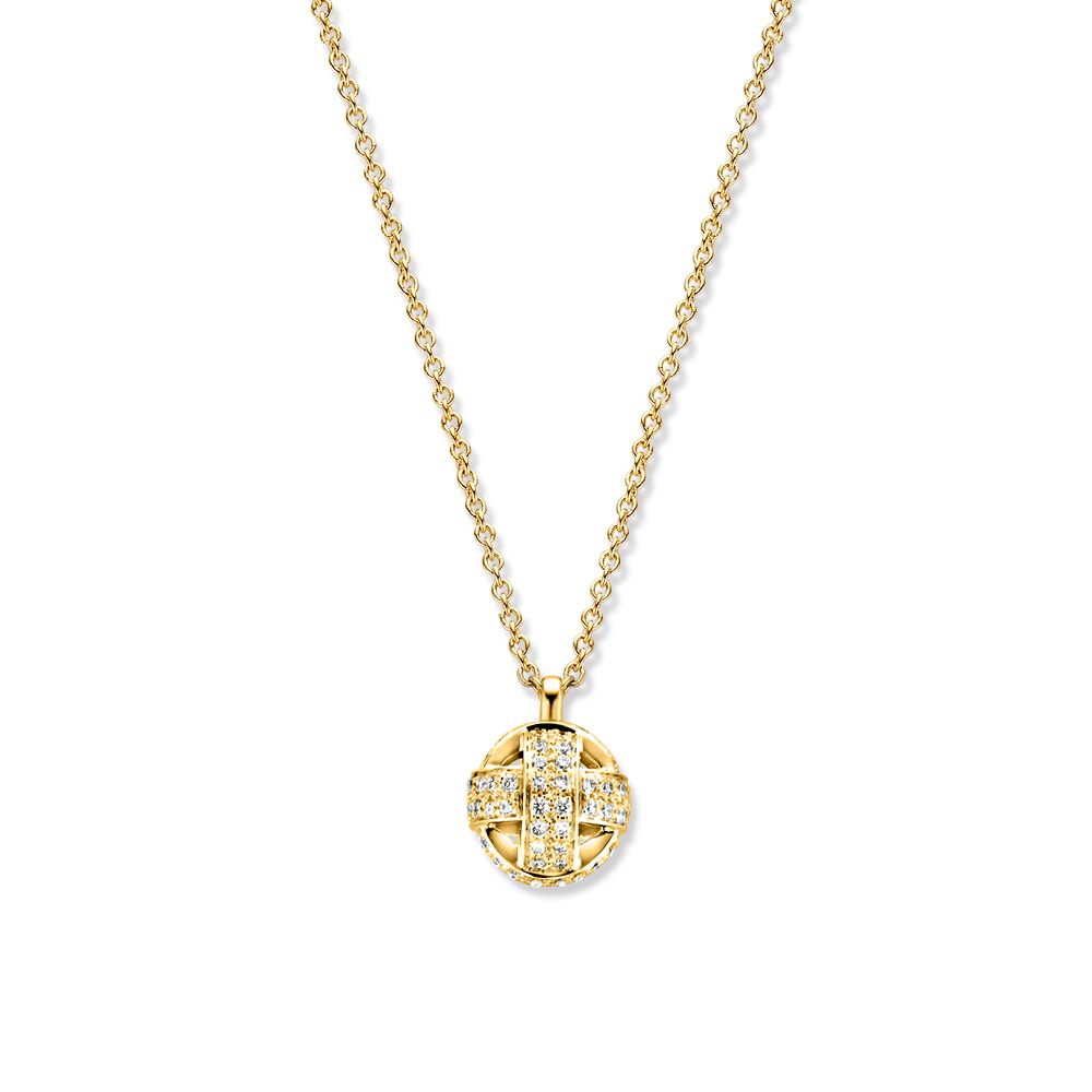 Collar de oro amarillo con colgante de nudo de amor y diamantes de 0,23 crt.