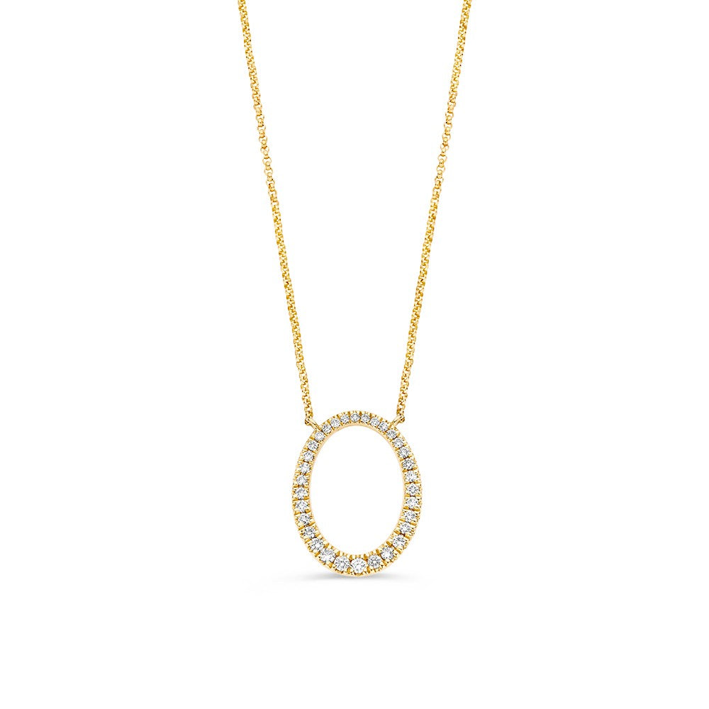 Collar de oro amarillo con colgante ovalado y brillantes de 0,25 crt.