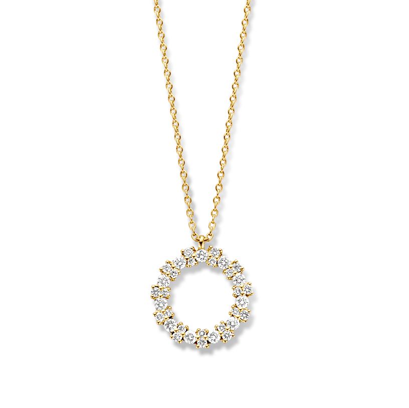 Collar de oro amarillo con colgante de diamantes, 14 quilates y 0,28 crt de brillantes.