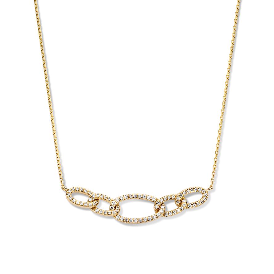 Collar de oro amarillo con cinco eslabones de diamantes, 14 quilates y 0,36 crt.