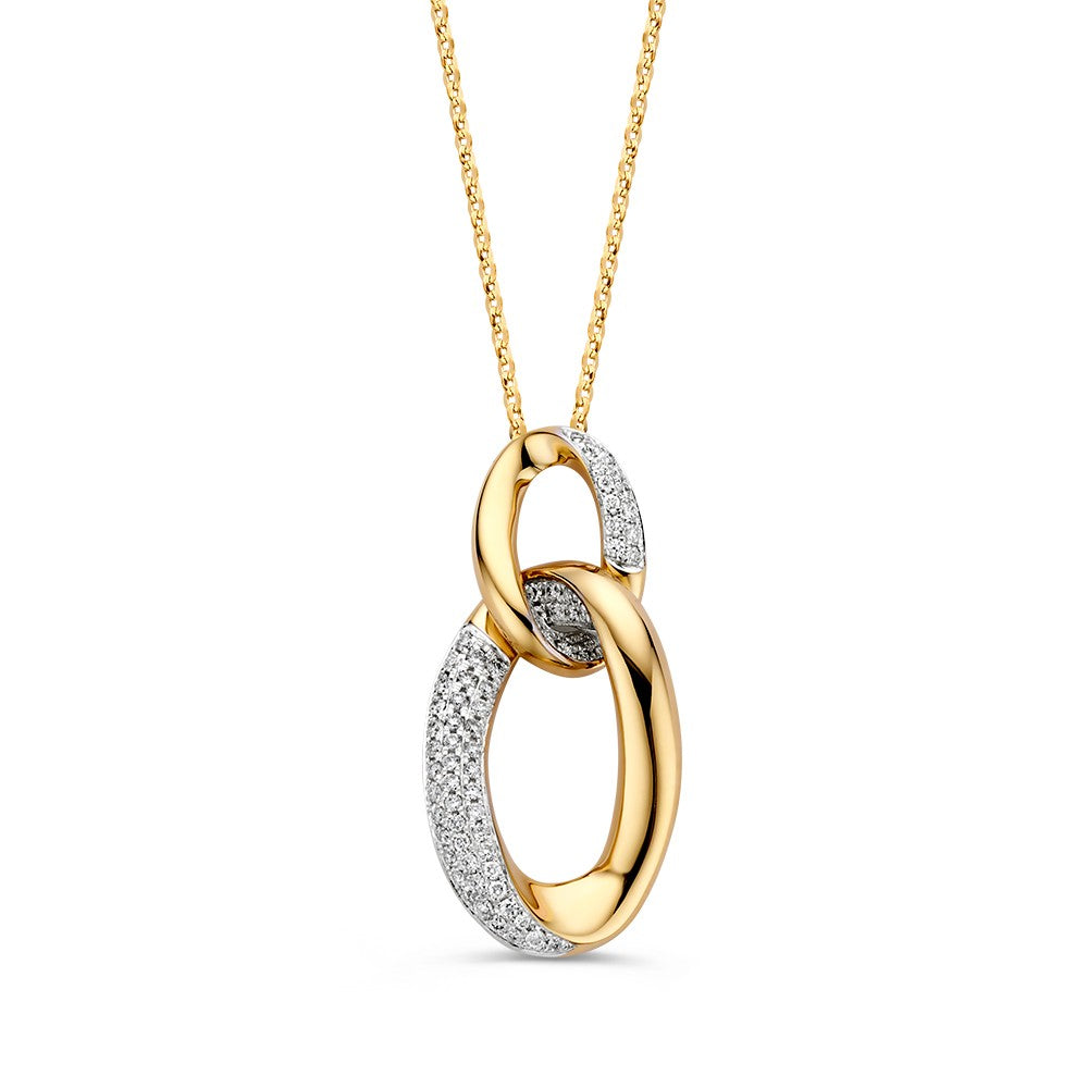 Colgante de eslabones en oro amarillo con diamantes, cadena delicada y diseño elegante.