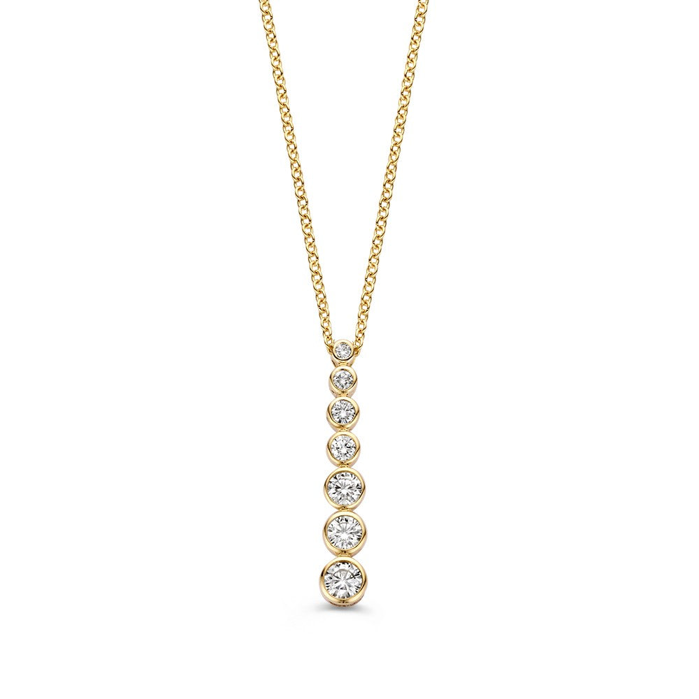 Geelgouden Diamanten Collier met Briljanten in Oplopende Grootte – 14 Karaat Goud & 0,50 crt