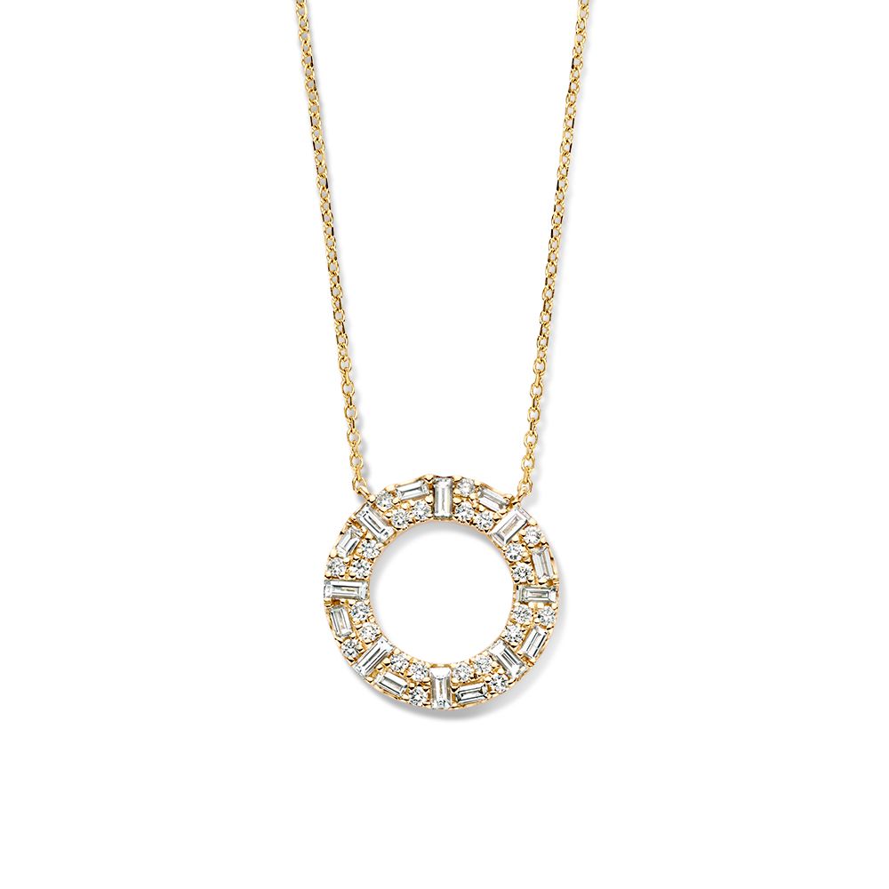 Collar de oro amarillo con colgante abierto y diamantes, 14 quilates y 0,98 crt.