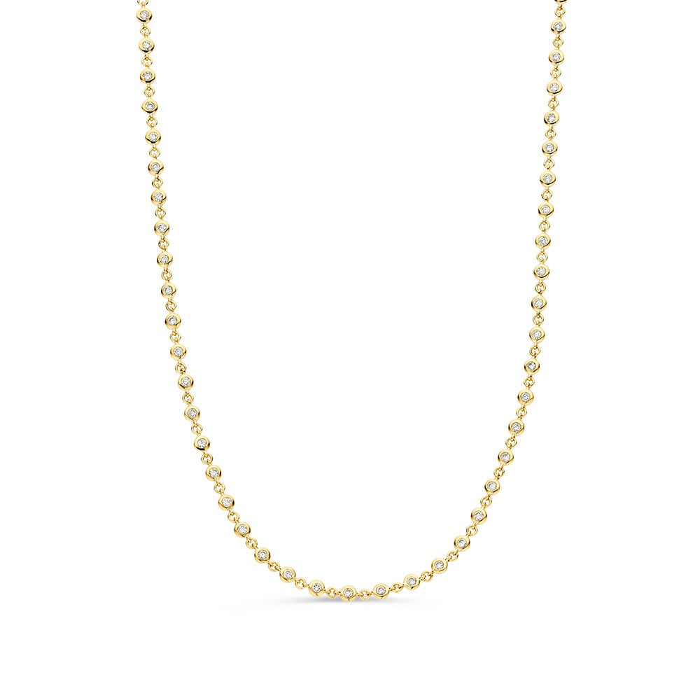 Collar de oro amarillo con brillantes de 1,51 quilates, diseño delicado y cadena fina.