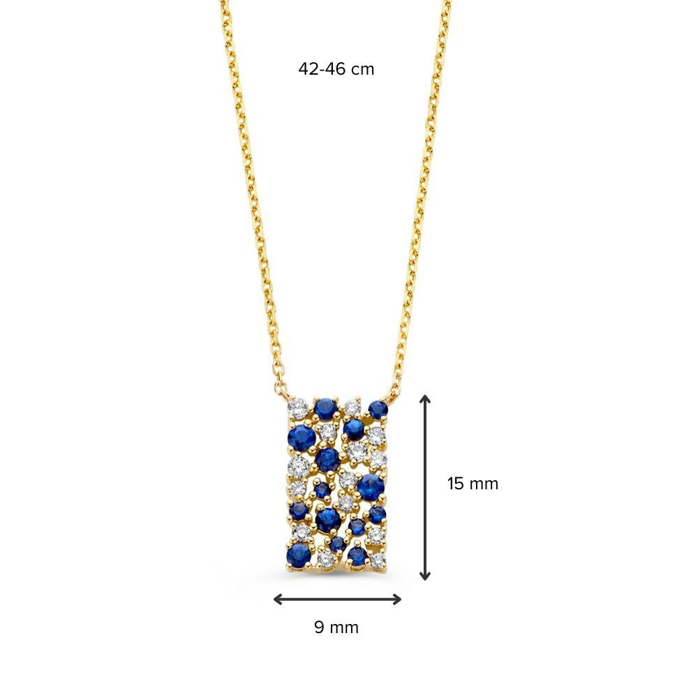 Collar de oro amarillo con zafiro y diamantes – 14 quilates de oro y 0,21 crt de diamante