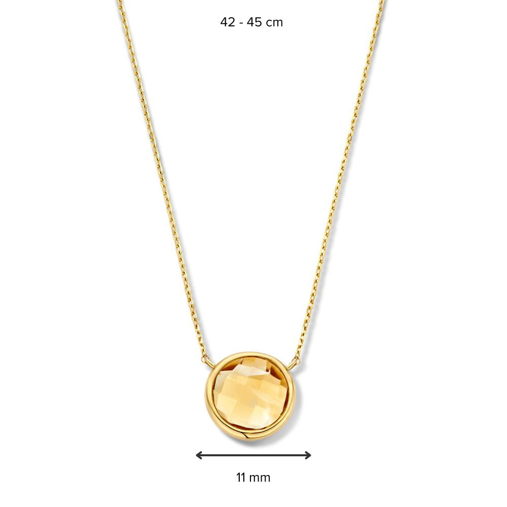 Collar de oro amarillo con colgante de citrino facetado | 14 quilates de oro – Van der Kooij