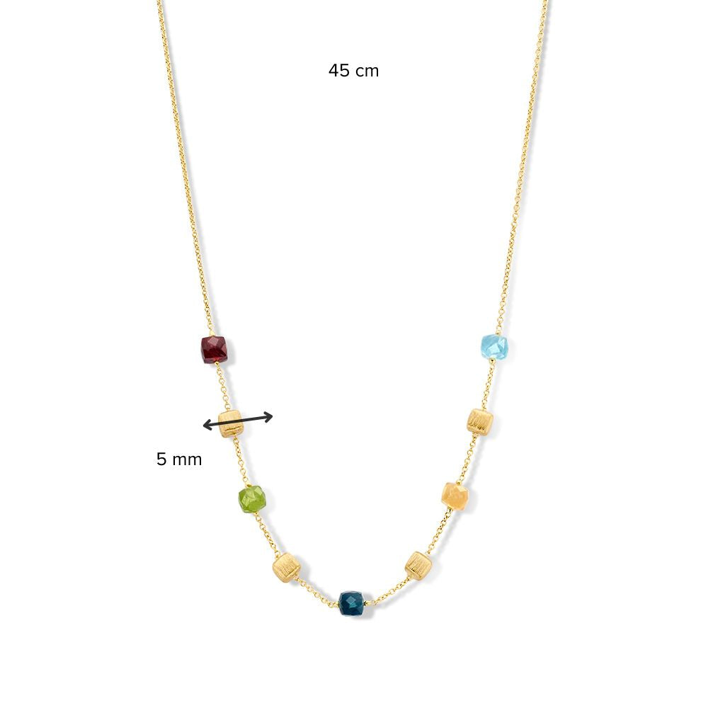 Collar de oro amarillo con bloques de oro mate y piedras preciosas multicolores - 14 quilates de oro