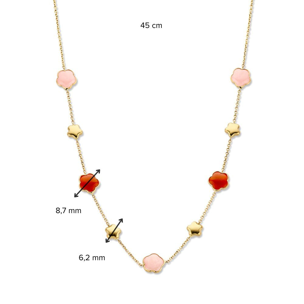 Collar de oro amarillo con piedras preciosas multicolores en forma de flor – 14 quilates de oro
