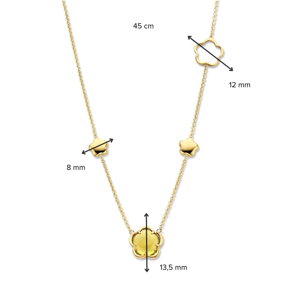 Collar de oro amarillo con piedras preciosas en forma de flor – 14 quilates de oro y cuarzo verde