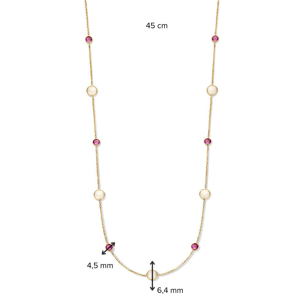 Collar de oro amarillo con rubí y piedra de luna – Elegante y refinado – 14 quilates de oro