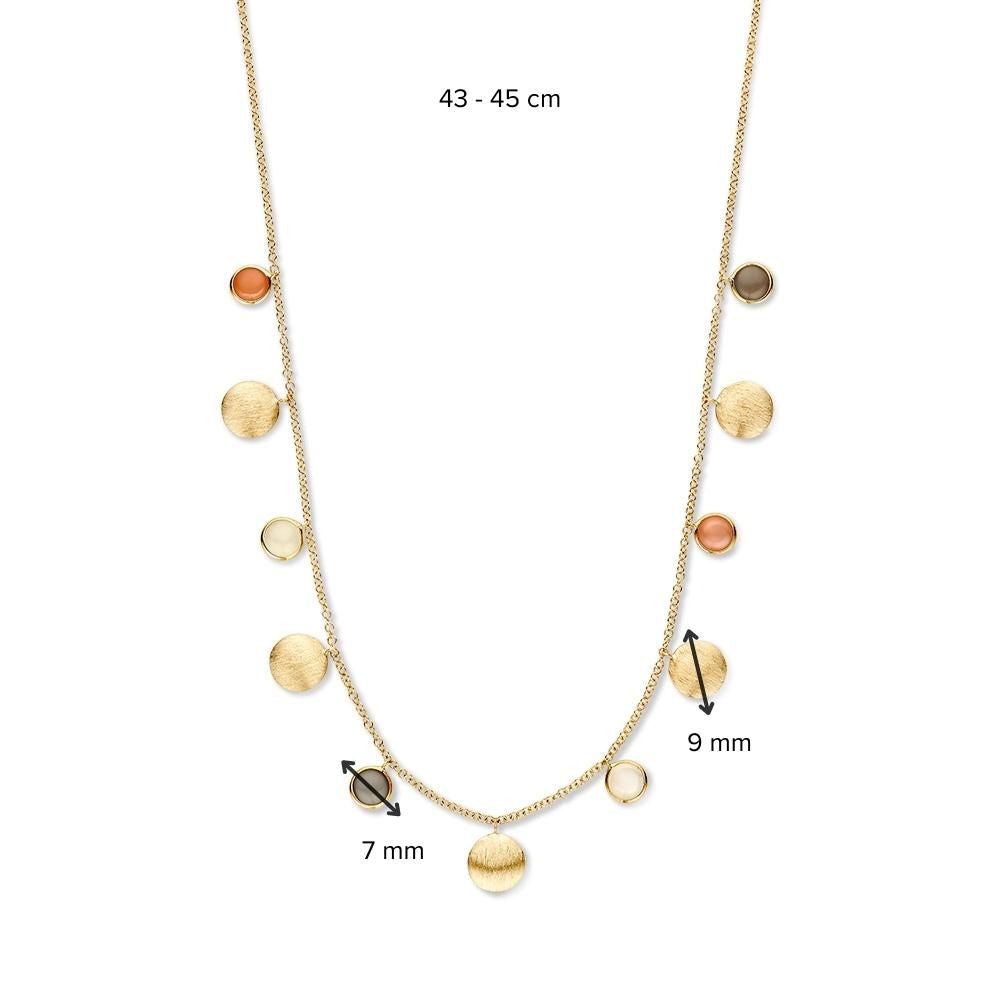 Collar de oro amarillo con elementos de oro y piedra lunar multicolor - 14 quilates de oro