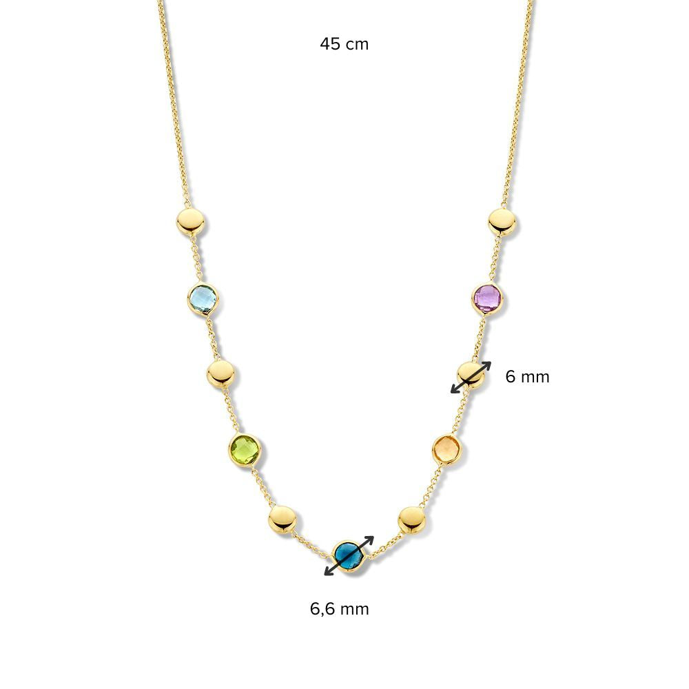 Collar de oro amarillo con piedras de colores multicolor y acentos en oro – 14 quilates de oro