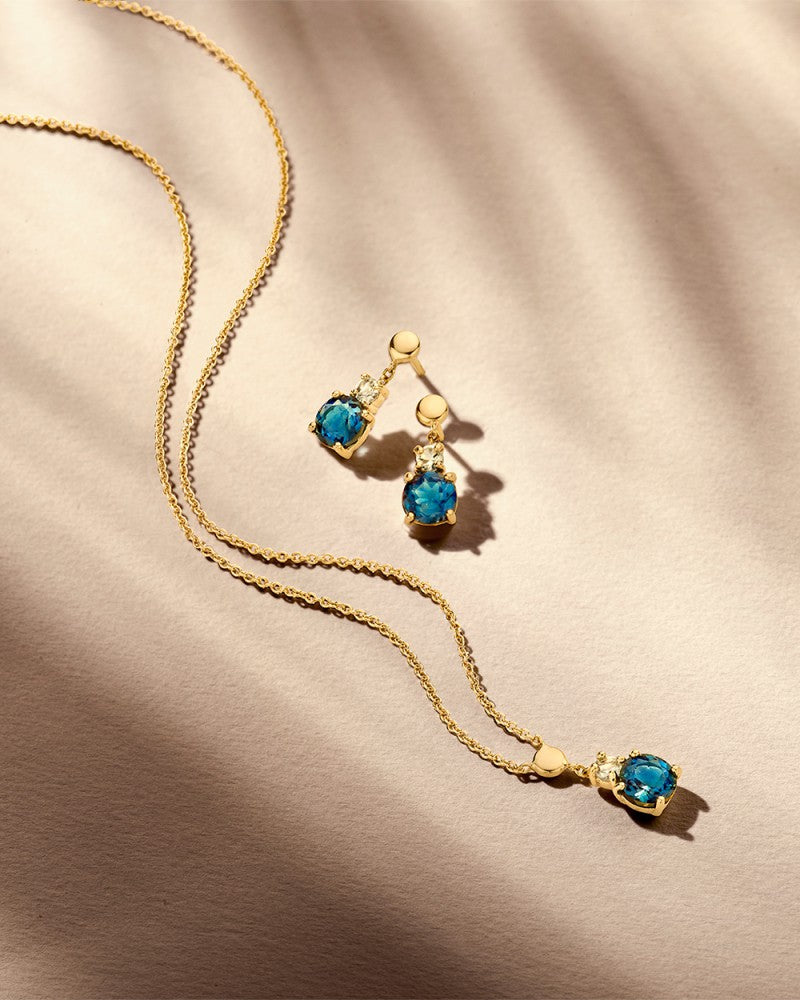 Collar de oro amarillo con topacio y topacio London Blue – 14 quilates de oro