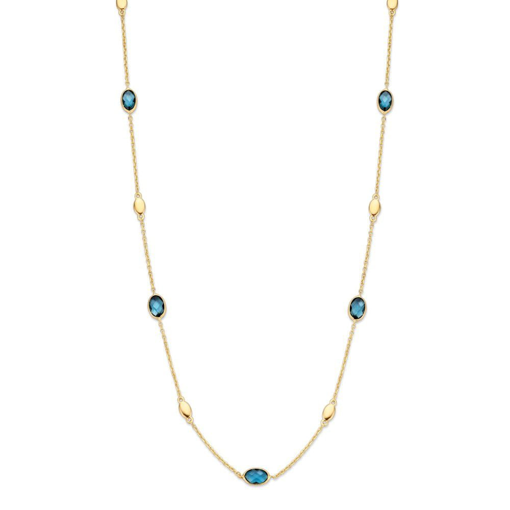 Collar de oro amarillo de 14 quilates con topacios azules, longitud de 45 cm.