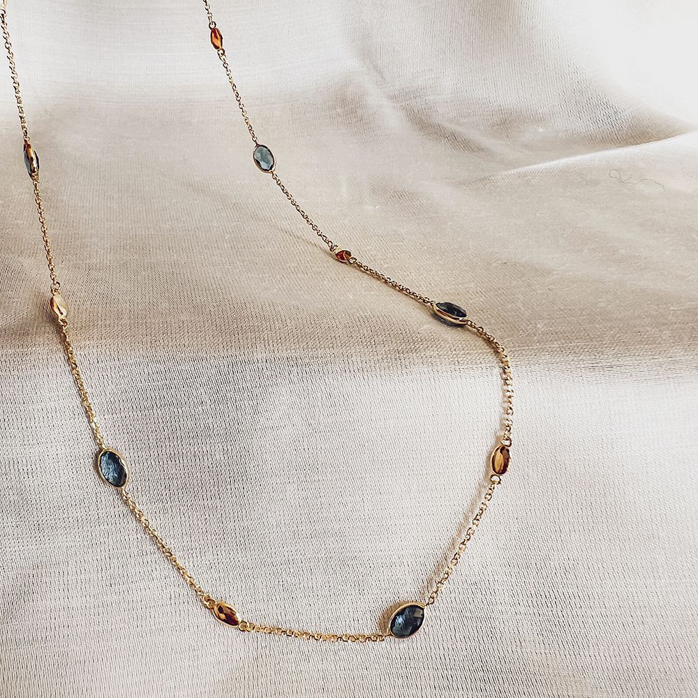 Collar de oro amarillo de 14 quilates con topacio azul - 45 cm de longitud - Envío gratis