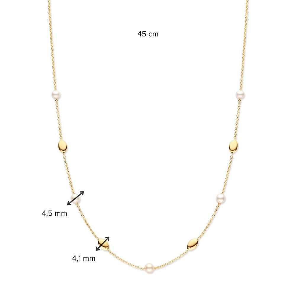 Collar refinado de oro amarillo con perlas y elementos de oro – 14 quilates de oro