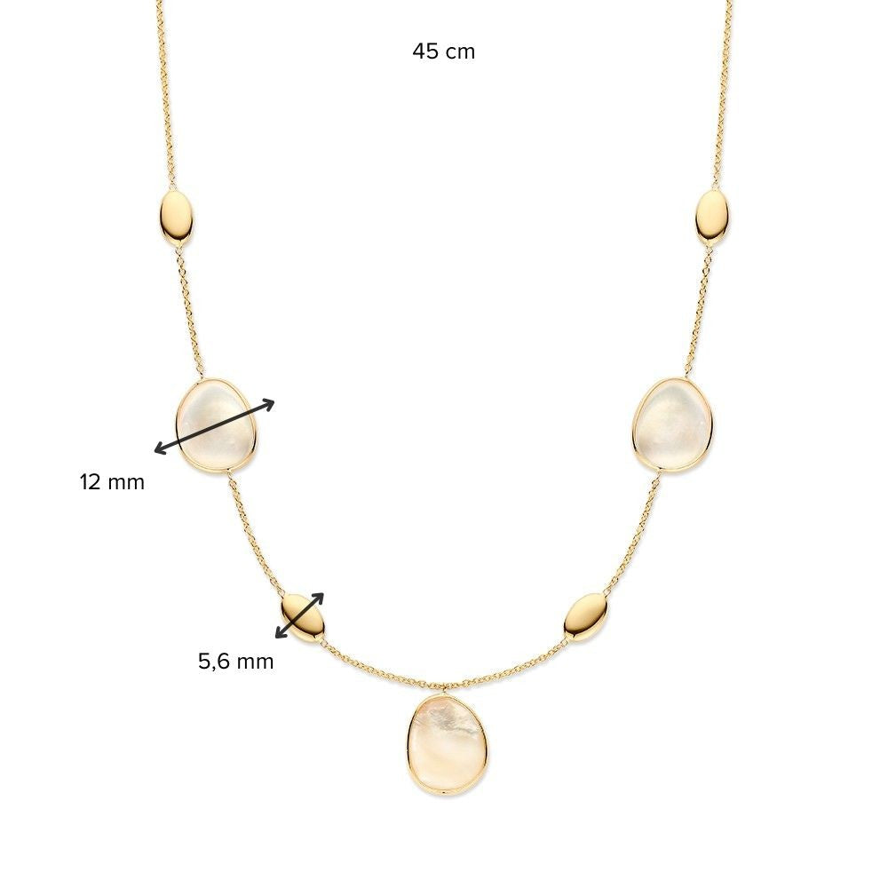 Collar llamativo de oro amarillo con elementos de oro y nácar - 14 quilates