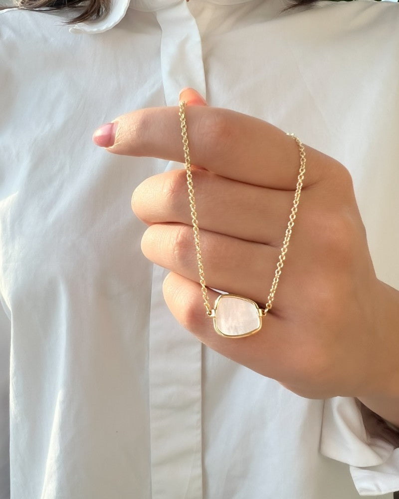 Collar de oro amarillo con eslabones de ancla redondos y colgante de nácar - Lujo de 14 quilates para de mujer