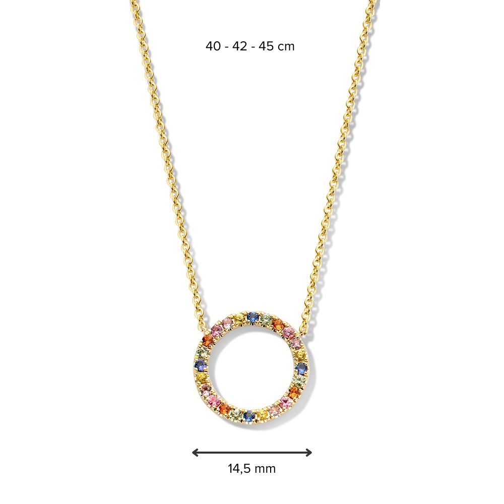 collar de oro amarillo con zafiro arcoíris en colgante redondo - 14 quilates